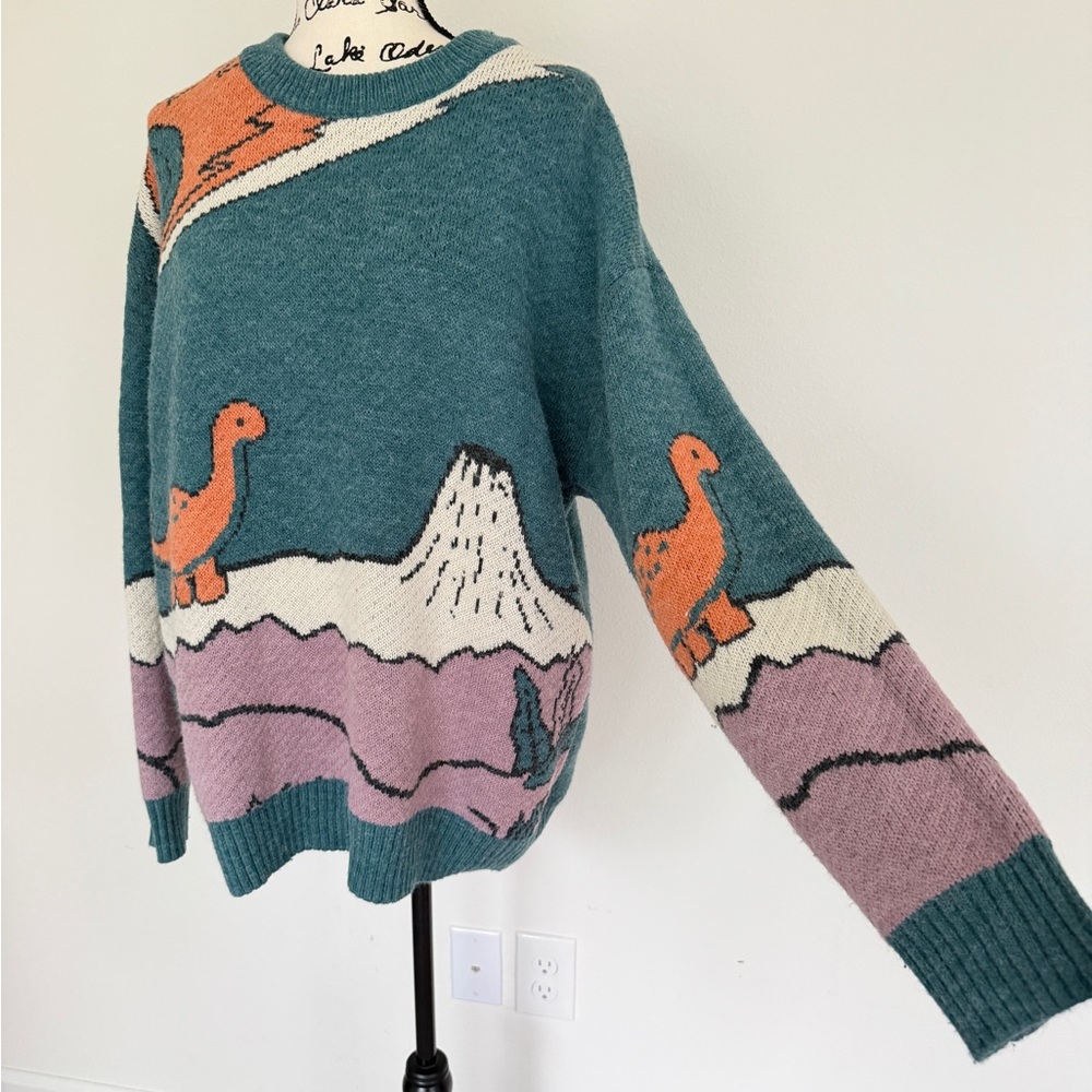 Aelfric Eden Dinosaur Sweater Sz L Dino Triassic Fossils Kawaii Cabin Core - Picture 15 of 16